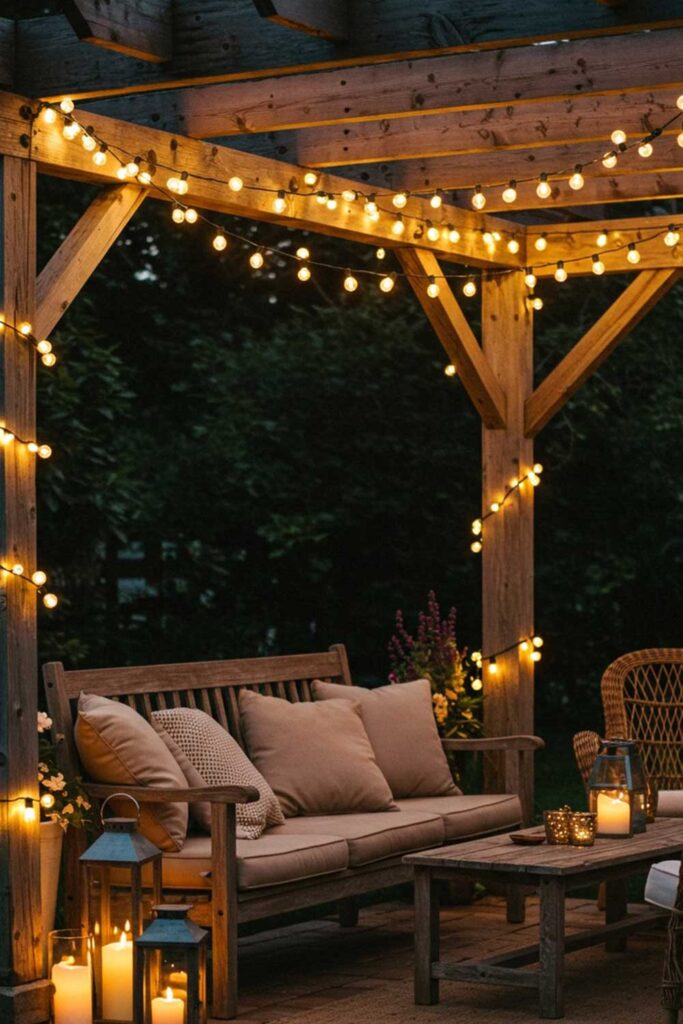 String Lights Draped Over a Pergola